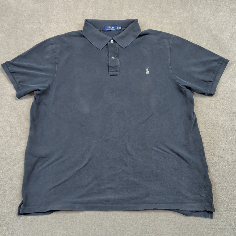 Polo Ralph Lauren Polo Shirt Mens 2XLT Navy Blue Short Sleeve Pique Cotton